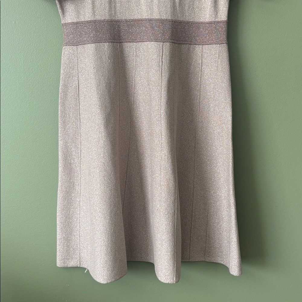 Boden Milano Shimmer Knit Tan Sparkle Short Sleeve Fit Flare Midi Dress Sz 16L - Picture 5 of 9